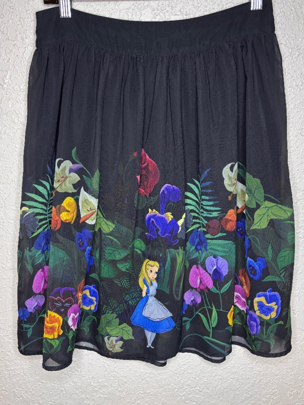 Disney Black Chiffon Floral Alice In Wonderland Skirt Women's Size M